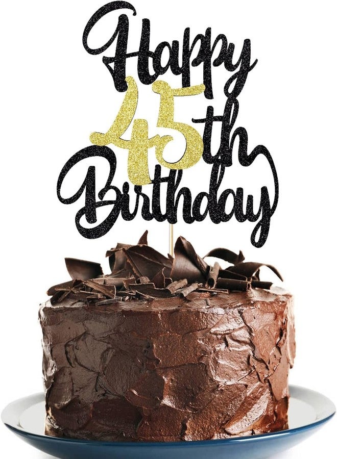 Confetti Happy Birthday Cake Topper, Black & Gold Glitter Birthday Decorations & Anniversary Celebrations (45) - Image 1